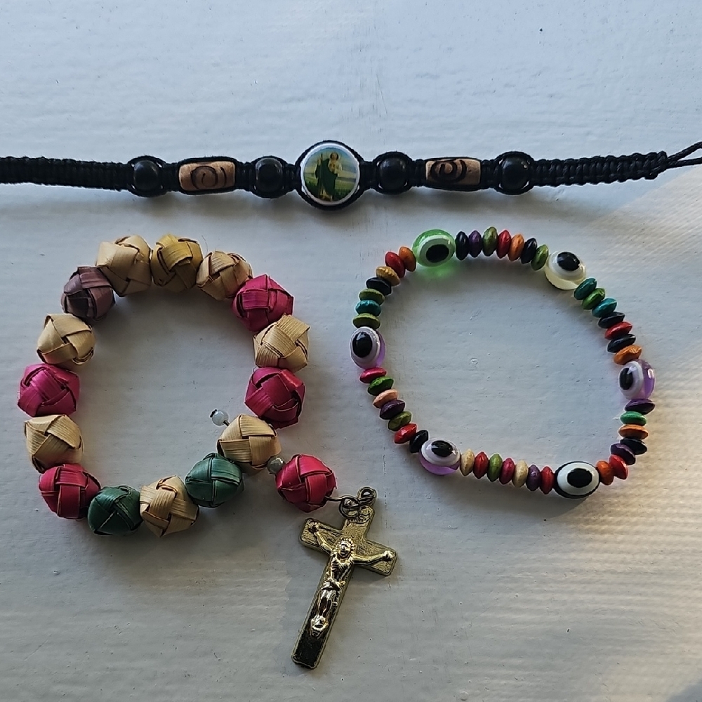 Colorful Beaded Bracelet Set with Cross Pendant